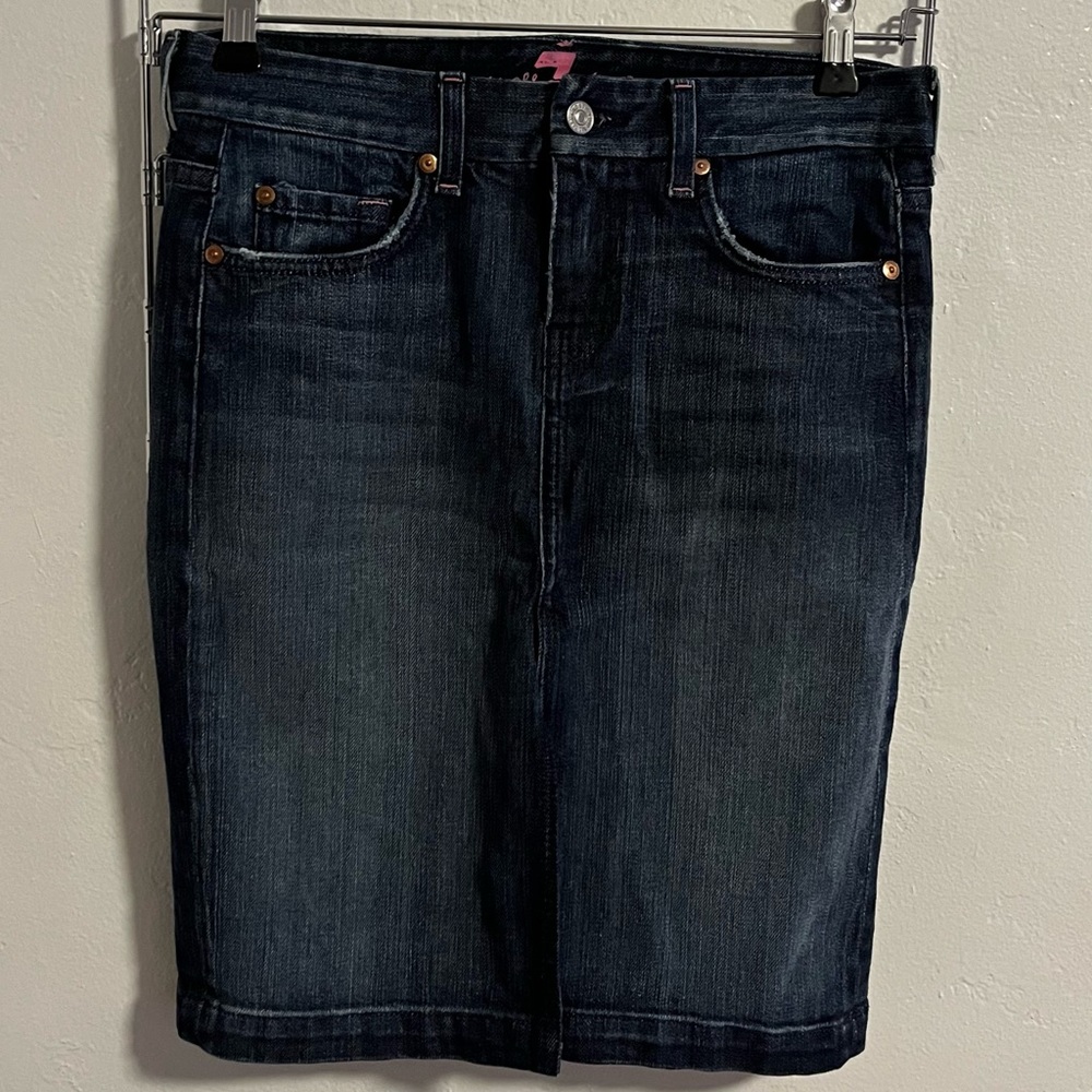 7 for all mankind denim mini skirt, pink logo